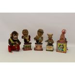 Charlie Weaver bar tender, tin plate automaton model, Piggy Cook and others