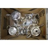 Silver plated four piece tea and coffee set, comprising teapot of baluster form with fluted