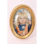 Margaret Ryder (20th century) miniature portrait - Blowing Bubbles