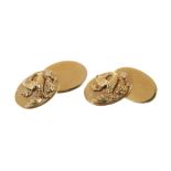 Pair of Gentlemens Gold (9ct) Diamond Set Cufflinks with Dragon decoration