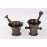 17th century bronze pestle and mortar and 18th century pestle and mortar