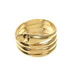 Gold snake ring with coiled body, finger size S.