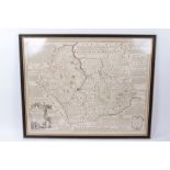 Emanuel Bowen (1693-1767) hand coloured engraved map of Leistershire and Rutland, 54cm x 69cm,