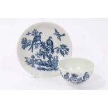 18th century Worcester blue and white tea bowl and saucer