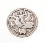 Georg Jensen silver circular plaque brooch depicting a merman, fishes and star fish, signed and