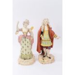 Pair unusual late 19th century pottery figures - possibly French depicting a corpulent gentleman