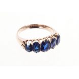 Antique blue sapphire five stone ring with five oval mixed cut natural blue sapphires in a rose