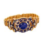 19th Century lapis lazuli, diamond and enamel gold bracelet