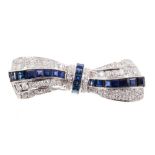 Sapphire and diamond bow brooch