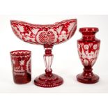 Three pieces of 19th century bohemian overlaid ruby glass
