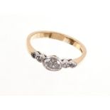 Diamond stone and flanking stone ring