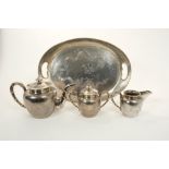 Chinese silver four piece tea set, together with tray and other items by Lee Yee Hing