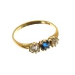 Gold (18ct) diamond and sapphire three stone ring