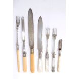 Silver apple corer and plated pickle forks
