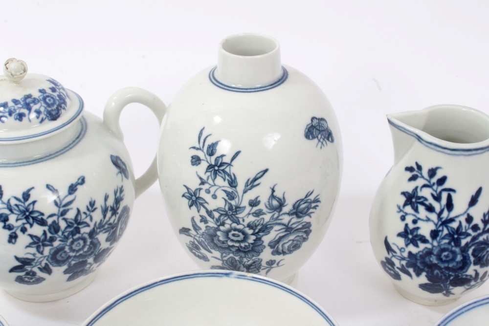 Collection 18th century Worcester blue and white teaware with matching printed floral and butterfly - Image 3 of 11