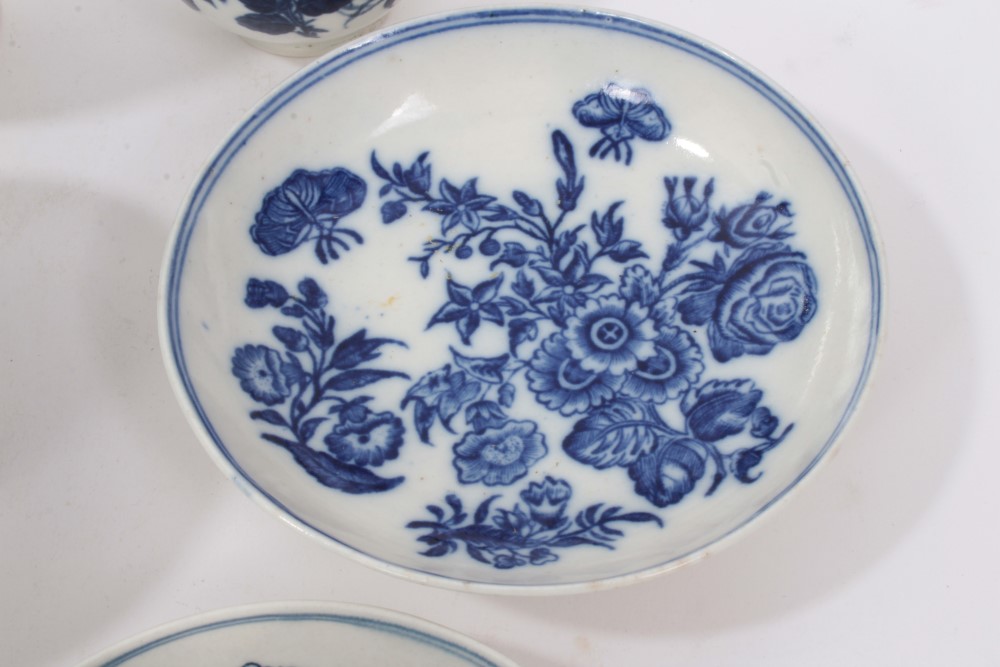 Collection 18th century Worcester blue and white teaware with matching printed floral and butterfly - Image 5 of 11