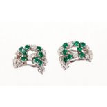 Pair of Boucheron diamond and emerald ear clips, each signed and numbered 94103, hallmarked London