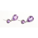 Pair of amethyst and diamond pendant earrings