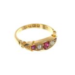 Late Victorian 18ct gold garnet and pearl ring
