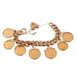 Gold sovereign and half sovereign bracelet (5 x full sovereign and 2 half sovereign)