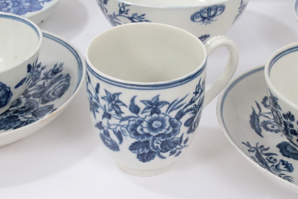 Collection 18th century Worcester blue and white teaware with matching printed floral and butterfly - Image 7 of 11