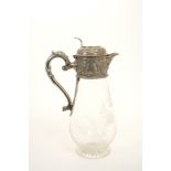 Fine quality silver plate mounted cut glass claret jug