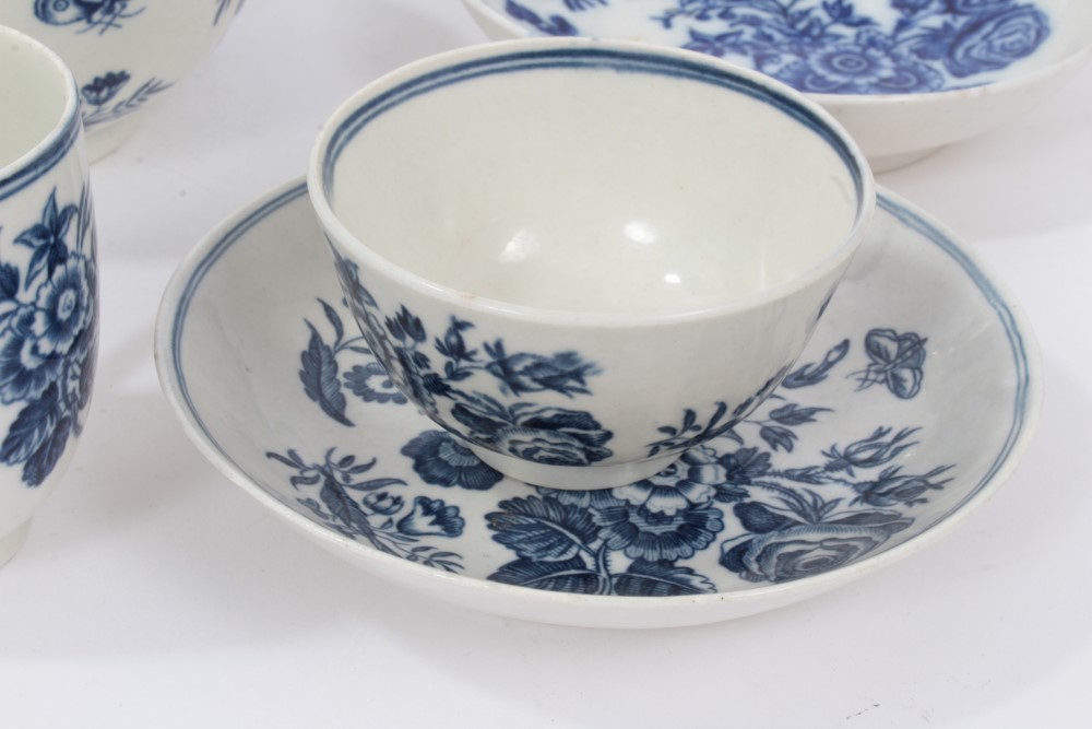 Collection 18th century Worcester blue and white teaware with matching printed floral and butterfly - Image 6 of 11