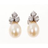 Cultured pearl and diamond earrings