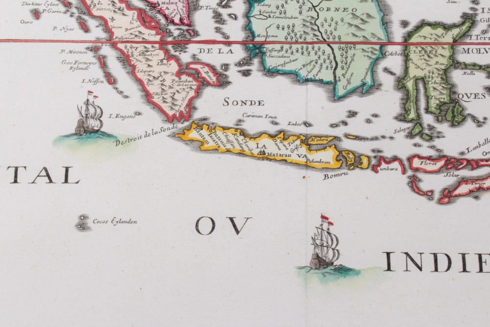 Pierre Mortier (1661-1711), hand-coloured map - ‘Carte Generale des Indies Orientales’, 38cm x 47cm. - Image 10 of 14