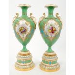 Pair fine Victorian Royal Worcester vases with scroll handles