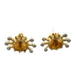 pair of citrine and diamond cluster earrings, each with an oval mixed cut citrine and six brilliant