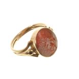 Antique carved hardstone intaglio, possibly Roman, in a 19th Century rose gold mount with reeded