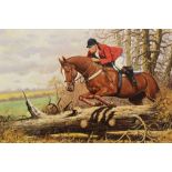 John Seerey-Lester (b.1945) oil on canvas - a hunting scene with a gentleman riding a chestnut