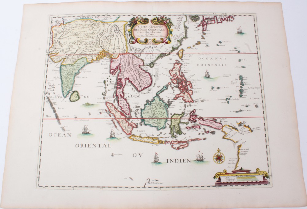 Pierre Mortier (1661-1711), hand-coloured map - ‘Carte Generale des Indies Orientales’, 38cm x 47cm.