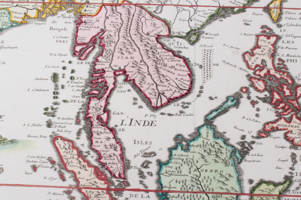 Pierre Mortier (1661-1711), hand-coloured map - ‘Carte Generale des Indies Orientales’, 38cm x 47cm. - Image 6 of 14