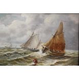 Christopher Mark Maskall oil on board - shipping off the coast, initialled, in gilt frame, 21cm x