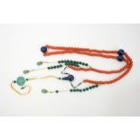 Very unusual antique chinese high-ranking official necklace with 108 agate beads - four large lapis