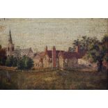 19th century naive school oil on canvas - Stowmarket, in maple frame