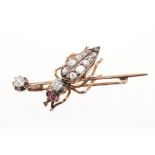 Victorian style diamond novelty insect brooch modelled as a beetle with old cut and rose cut