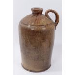 18th/19th century salt glazed stoneware cider jar with loop handle, cream and brown crackle glaze