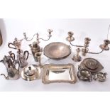 Group of Victorian and later silver plate to include cutlery, candlesticks, entree dishes etc.