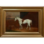 Basil Nightingale oil on canvas, Grey horse in a stable