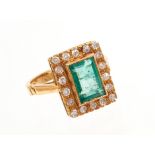 18ct gold emerald and diamond cluster ring.