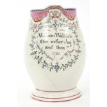 18th century creamware jug named William Walklate