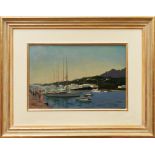 Roy Petley - oil on board Mediterranean harbour, signed, framed