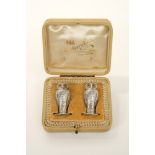Pair of silver novelty owl pepperettes by Sampson Morden, Chester 1912, cased