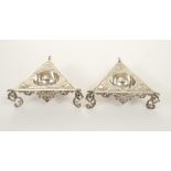 Pair of 19th century Continental silver triangular form salts