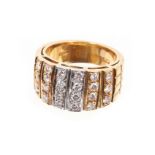 White and yellow gold ring, the wide band with 22 brilliant cut diamonds