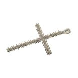 Diamond and white gold cross pendant with flower head clusters of single cut diamonds in 9ct white