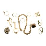 Small group of jewellery to include four rings, two lockets and a pair of earrings